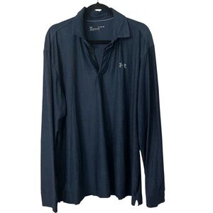 Under Armour Men’s Navy Blue  Long Sleeve 1/4 Button Up Collard Shirt Sz XL GUC